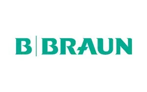 B. Braun Logo in Türkis auf weißem Hintergrund mit fetter, stilisierter Schrift.