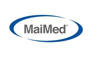 MaiMed-Logo mit blauem Oval und stilisiertem Text.