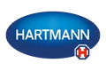 HARTMANN-Logo mit blauem ovalem Hintergrund, weißer Schrift und rotem Emblem.